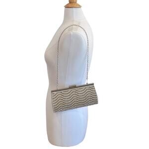 Vintage Gold and Silver Beaded Clutch, Evening Bag, Detachable Strap